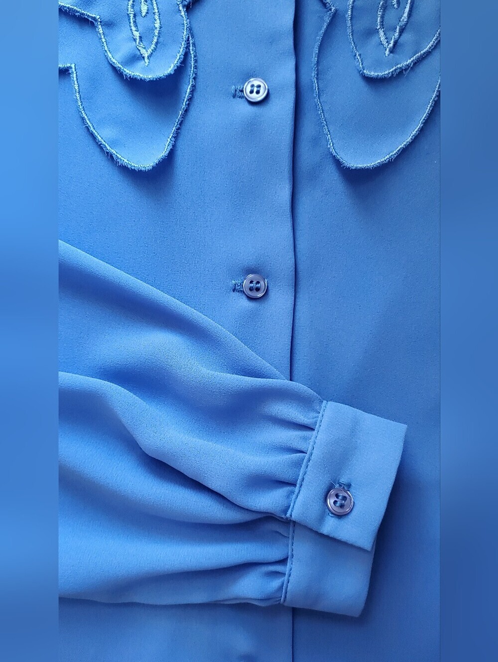 Rhodes Collection Blue Vintage Blouse Embroidered Scalloped Collar Button Front - Picture 8 of 9